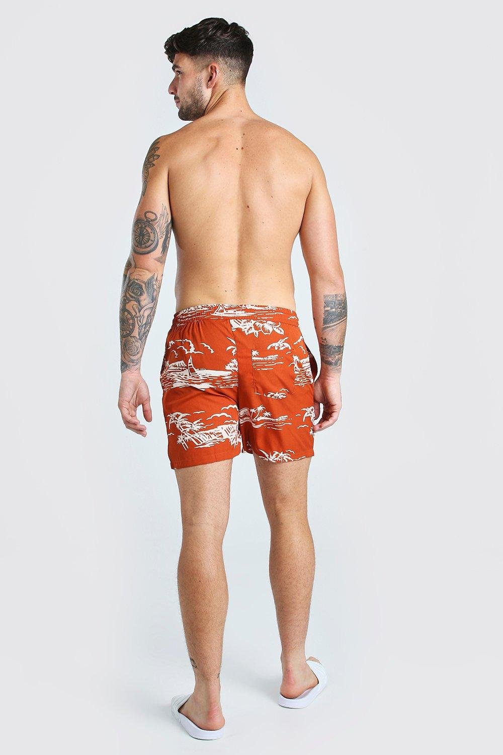 brown-co-ord-print-drawstring-shorts-